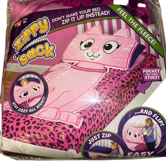 Zippy Sack Other - ZippySack Kids Twin Size Pink Kitty Fleece Cozy Zip Up Plush Bedding Blanket
